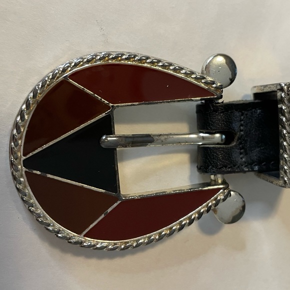 Vintage R.O.C. Brown/Black Weave Braid Leather Enamel Buckle Western Belt Medium main image 6